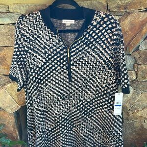 Calvin Klein XL Black &White Graphic Print Knit Dress NWT,MidCalf Length;Classic